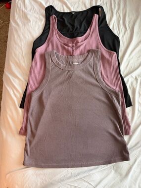 Three Tank Tops in Black, Mauve and Dusty Pink